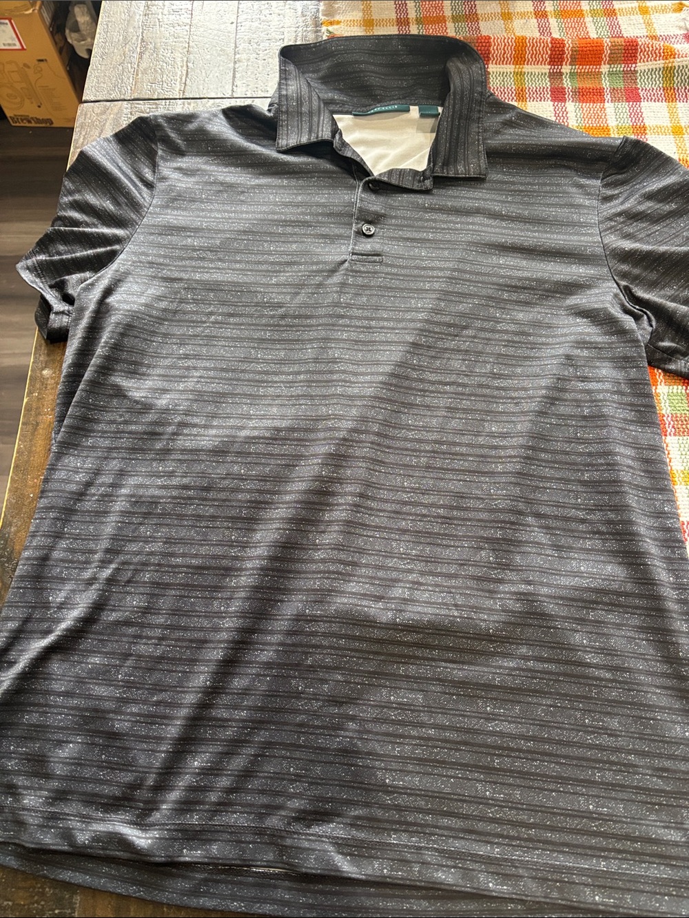 Perry Ellis Men’s Black Heathered Stripe Polo